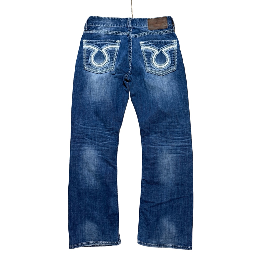 Mens Y2k Big Star Buckle Pioneer Bootcut Blue Denim Jeans Size 32x30